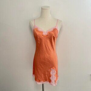 Y 2 K Victorias Secret Orange & Pink Lace Satin Slip | Women’s Size XS
